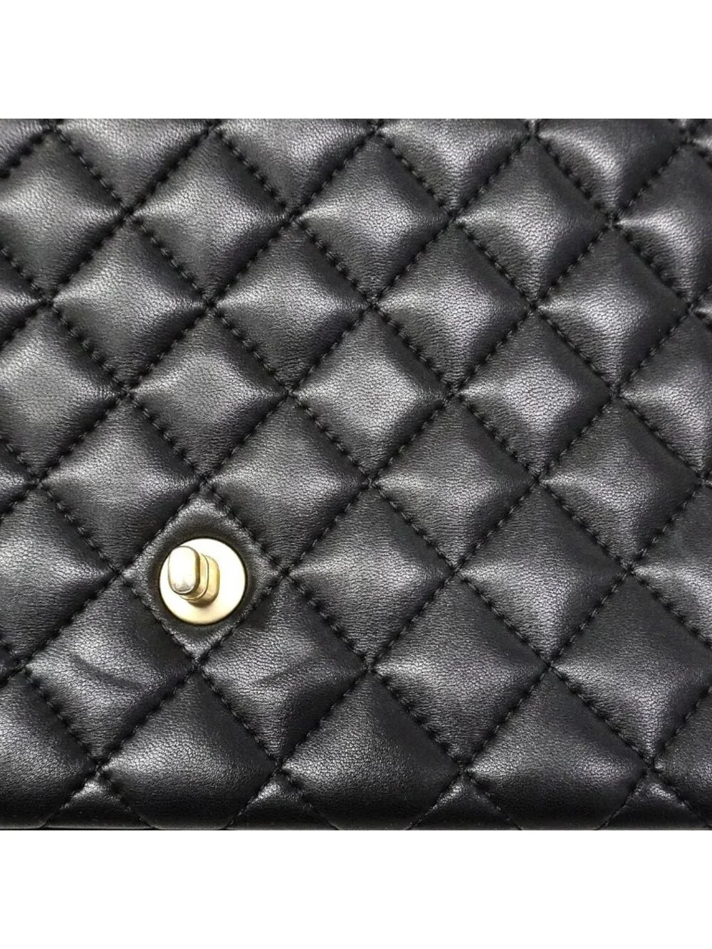 Chanel Shoulder Bag Deca Quilted Lambskin Black Champagne Gold